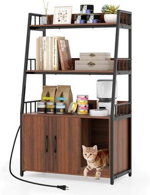 Hidden Cat Washroom Cabinet Litter Box Enclosure with Shelves