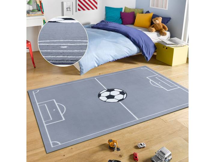 Teppich HANSE HOME Estadio , grau (grau, schwarz), B:80cm H:8mm L:150cm, Polypropylen (PP), Teppiche, Teppich, Kinderteppich, Spielteppich, Spielunterlage, Fussball, Kinderzimmer