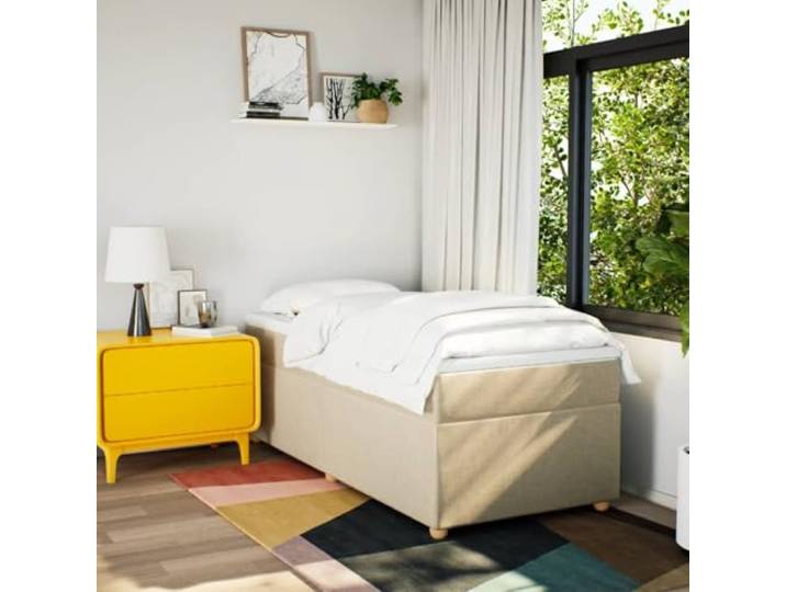 KTHLBRH Boxspringbett mit Matratze Creme 80 x 200 cm aus Stoff Einzelbett mit Lattenrost, Matratzenschoner inklusive, unabhängige Unterstützung, waschbarer Bezug