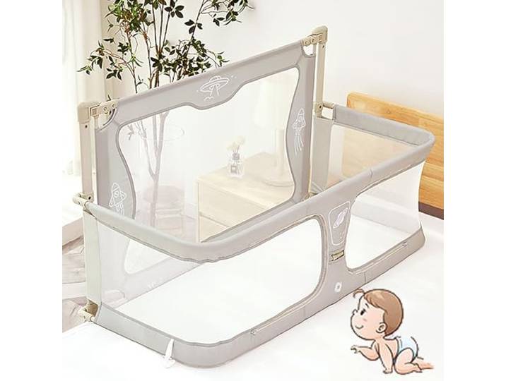 3 in 1 Beistellbett Baby, Babywiege, Kinderbett Babybett,Beistellbett für Babys im Bett, beistellbett Baby boxspringbett, Beistellbett mit Moskitonetz, der auf das Bett gestellt Werden kann(Creamy-whi