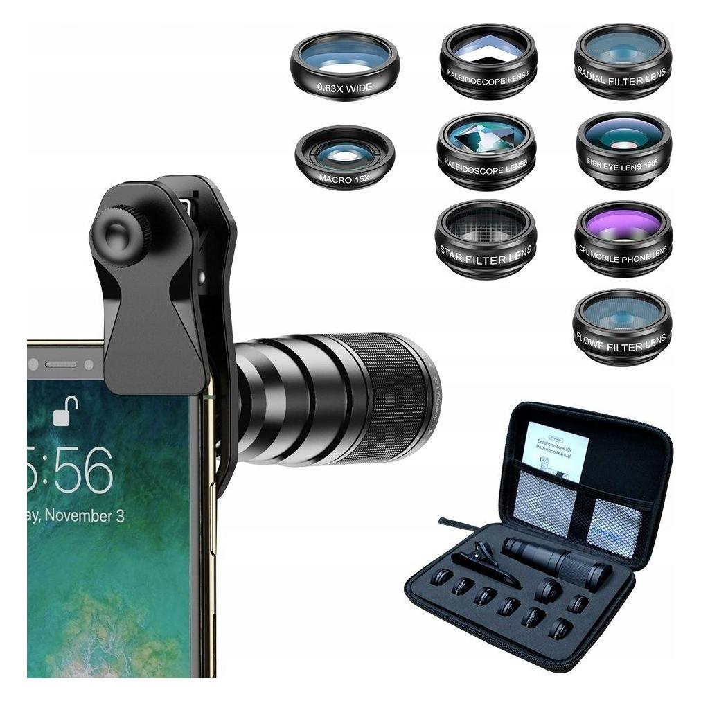 Apexel 12-in-1-Objektiv-Set - 22-fach-Teleobjektiv - 15-fach-Makroobjektiv - 0,63-fach-Weitwinkelobjektiv (APEXEL)