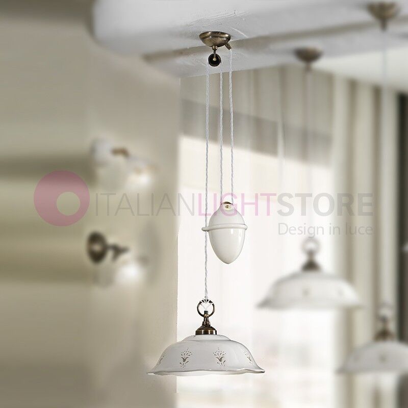 Riparbella Lampadario Saliscendi In Ceramica E Ottone Rustico Country