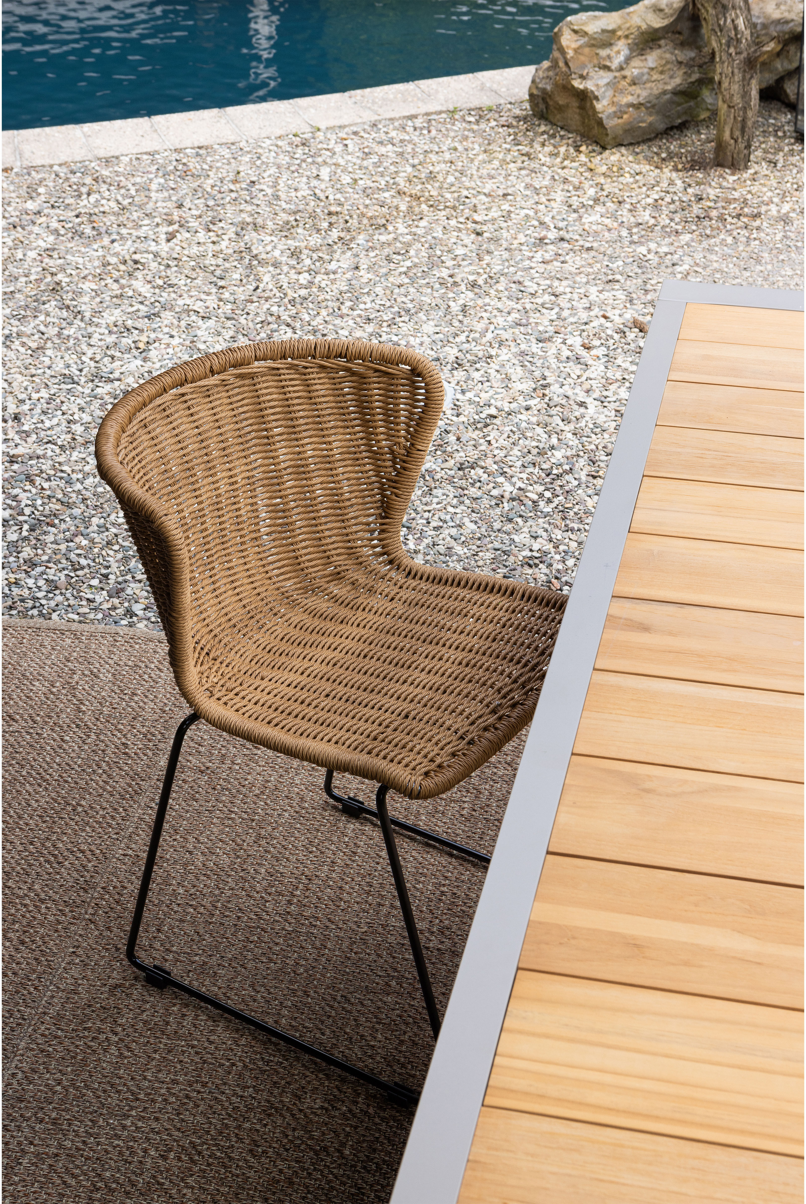 Esszimmerstuhl WOOOD "Wings geflochtenes PE-Rattan auf Stahlgestell, H 78 x B 55 x T 54 cm", braun (natur, schwarz, natur), B:55cm H:78cm T:54cm, Kunststoff, Stühle, Esszimmerstuhl, (Set of 2)Tragkraft 110 kg, Outdoor-Beschichtung, fertig montiert natur, 
