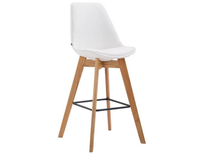 TPFLiving Barhocker Holz (Barstuhl - Thekenhocker - Tresenhocker - Hocker für Küche), 4-Fuß Gestell Eichenholz Natur - Sitzfläche: Kunstleder Weiß