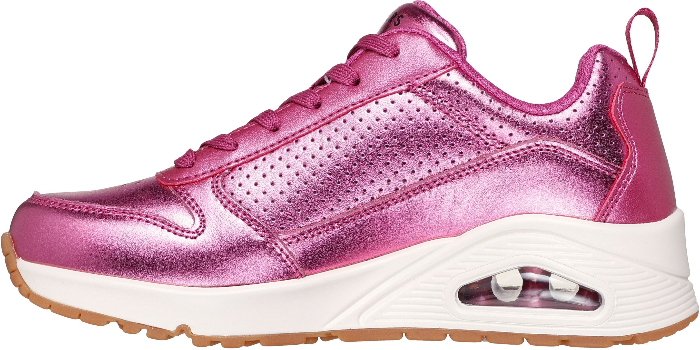 Sneaker SKECHERS "UNO-METALLIXS", Damen, Gr. 40, Textil, pink (magenta), Leder, metallic, Schuhe Sneaker, Keilsneaker, Plateausneaker, Schnürschuh, Halbschuh im Metallic-Look magenta 40, Textil