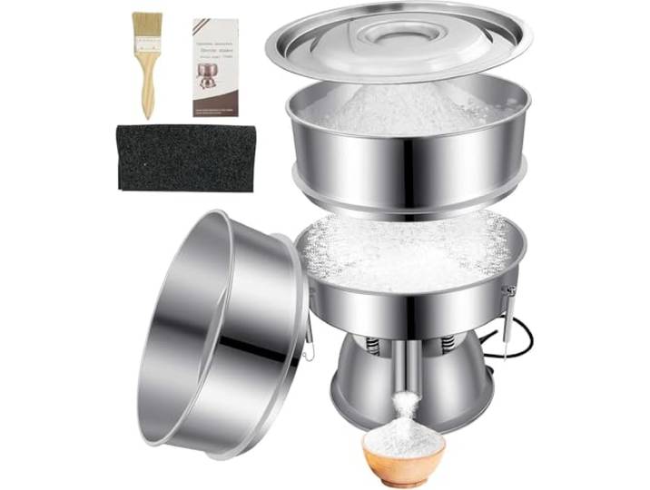 Sidasu - Automatischer Vibrationssieb-Rührer - 40 Mesh + 60 Mesh Mehlsieb, 110V 55W Elektrische Siebmaschine für Mehl, Kräuterpulver