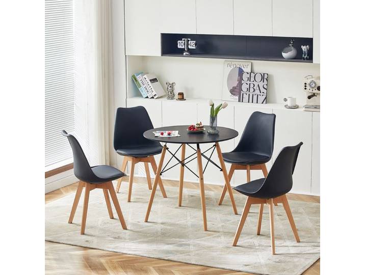 IPOTIUS Table à Manger Scandinave Ronde Pieds en Bois 80cm Blanc