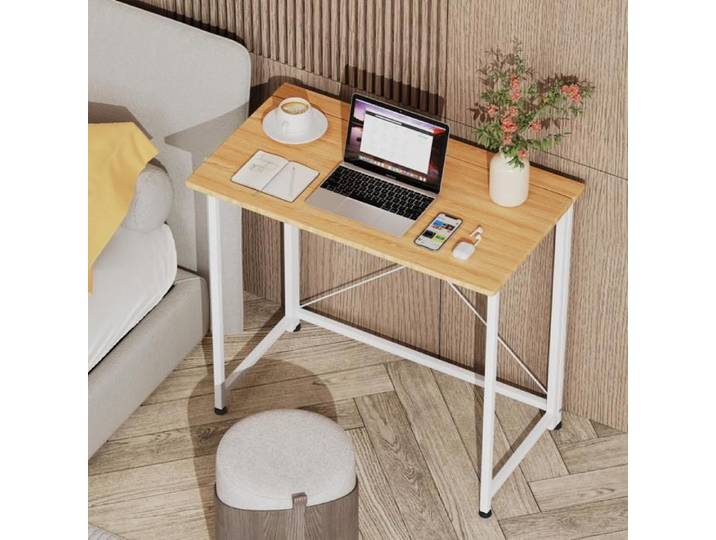 Bureau Informatique Pliant pour Petits Espaces Table d'Ordinateur Pliante Cadre en Métal 80x45x74cm Couleur Bois