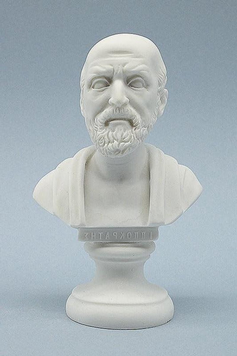Hippocrates Buste Standbeeld - Klassiek Grieks Beeldhouwwerk met Witte Marmeren Afwerking - 15 cm - Wit