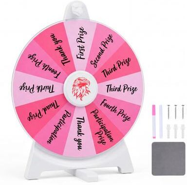 Costway 14 Slots Spin Wheel with Blackboard Marker-Pink