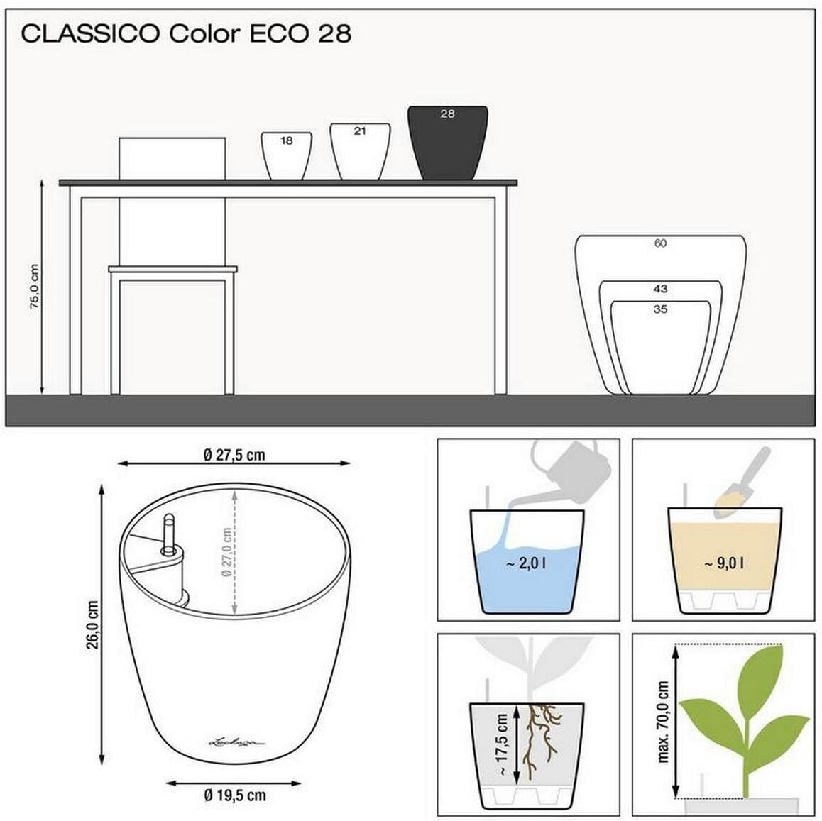 "Lechuza CLASSICO Eco 28" hellgrau B/H/T: 27,5cm x 26cm x 27,5cm