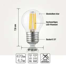 HELLUM LED FILAMENT TROPFENLAMPE G45 4W E27 KLAR