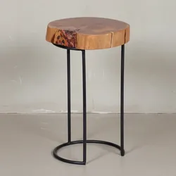 KADIMA DESIGN Beistelltisch INDI Massivholz: Baumstamm-Tischplatte, Metallgestell, Landhausstil, handgefertigt