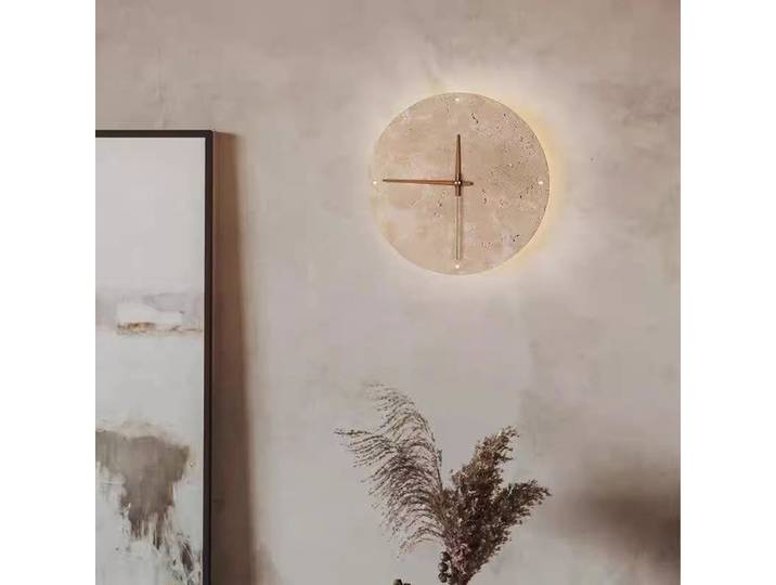 Nouvelle horloge ronde jaune grotte pierre applique murale Style japonais Wabi Sabi pour chambre salon Foyer toile de fond décoration murale de la maison