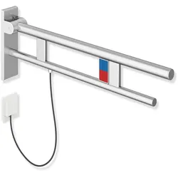 HEWI Stützklappgriff Duo, Design B, Edelstahl, schliff, Ausladung 700 mm, E-Ausführung, links
