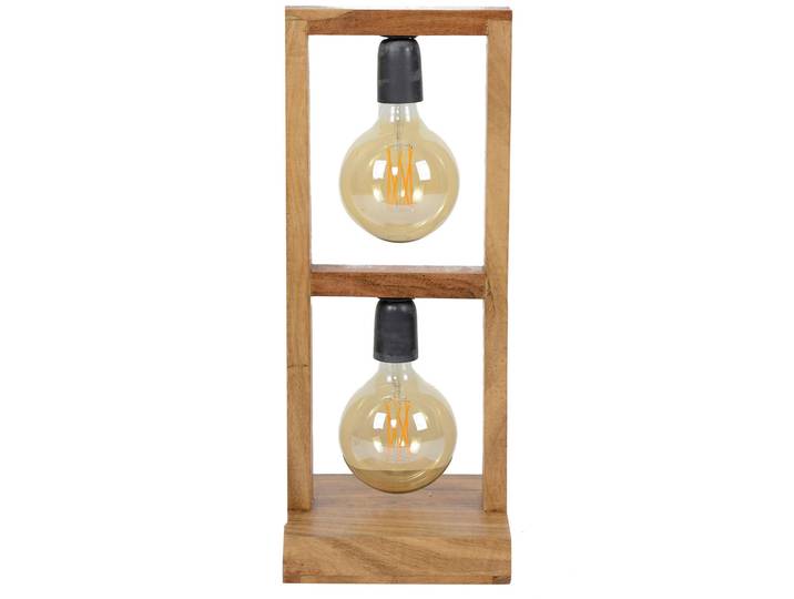 FAHRO Tischlampe mit 2 Leuchten, Akazie massiv