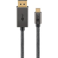 USB Adapterkabel, USB-C Stecker > DisplayPort Stecker, 4K 60Hz schwarz/silber, 2 Meter, Textilkabel