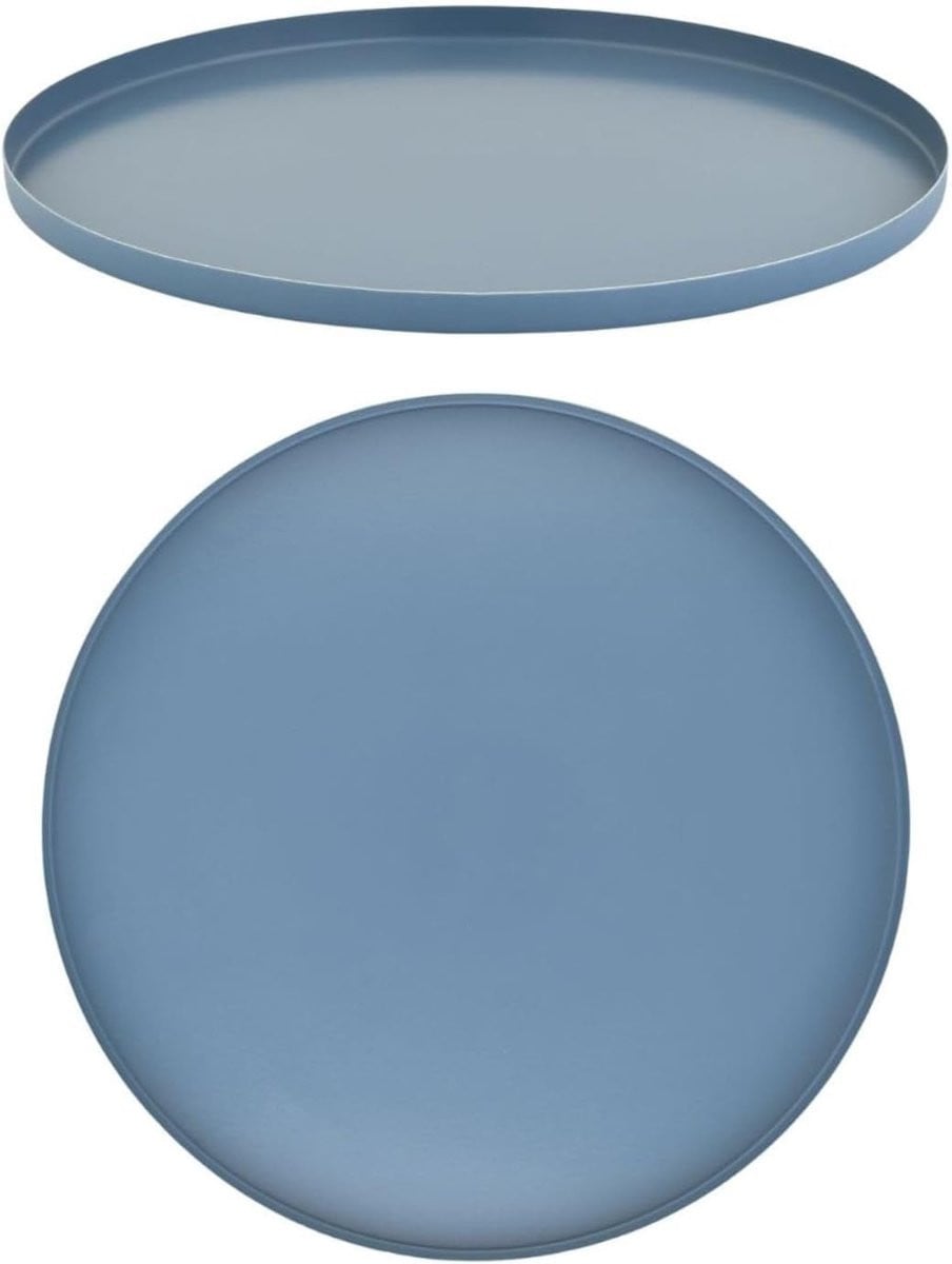 Antraciet rond metalen dienblad met boho chic design, diameter: 25 cm