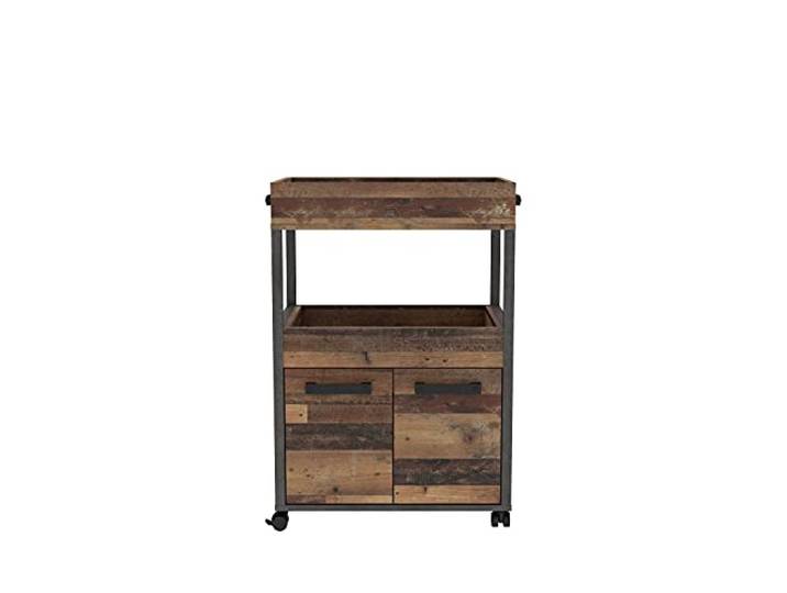 FORTE HOME BAR Barschrank mit Rollen und 2 Türen, Holzwerkstoff, Old Wood Vintage / Betonoptik Dunkelgrau, 60 x 88.5 x 40 cm
