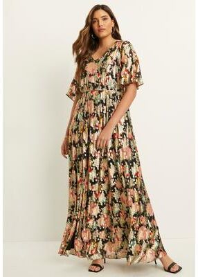 Plus Size Women's Metallic Printed Maxi Dress by June & Vie in Black Textured Wallflower (Size 10/12)