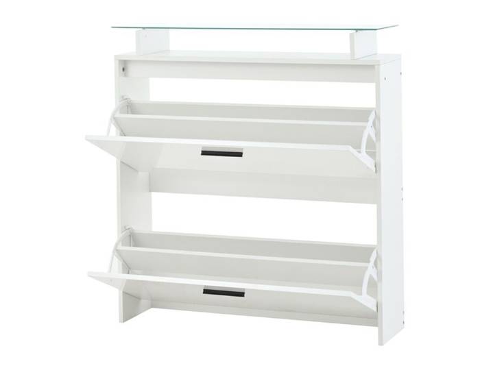 WOVREO Ensemble de vestiaire d'entree 4 pieces blanc avec miroir mural meuble a chaussures 2 abattants
