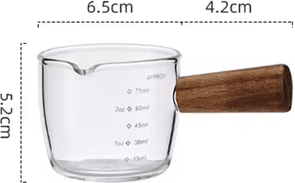 Inspire Curations Glass Espresso Measuring Cup With Wooden Handle Double Spout Milk & Coffee Pouring Cup single Mouth