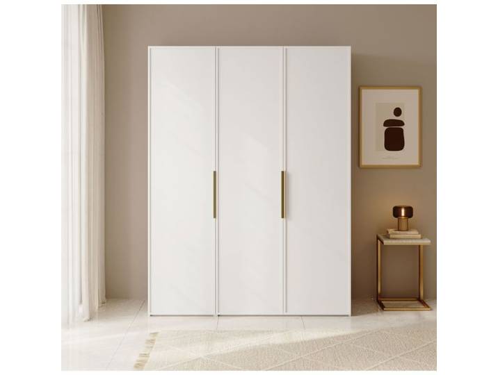 Armoire 3 portes avec tringle et étagères - FRAME - 150 cm - blanc