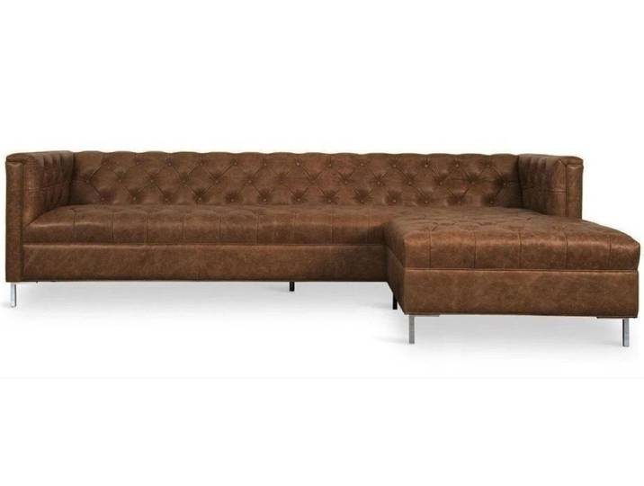 JVmoebel Ecksofa Braune Eckcouch im Western-Stil aus Leder mit Ottomane, Made in Europa