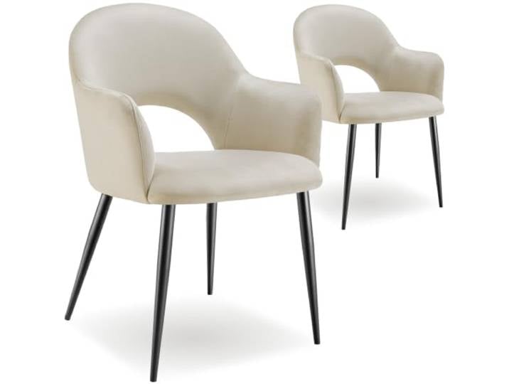 tectake® 2er Set Armlehnstuhl in Samtoptik, gepolsterte Esszimmerstühle, bis 120 kg belastbar, Stühle Esszimmer mit komfortabler Polsterung, Küchenstuhl, Esszimmerstuhl mit Stahlbeinen - Creme