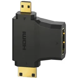 Hama HDMI™-Adapter, Typ-A-Kupplung - Typ C (Mini)-/D (Micro)-Stecker, vergoldet, Video Adapter, Schwarz