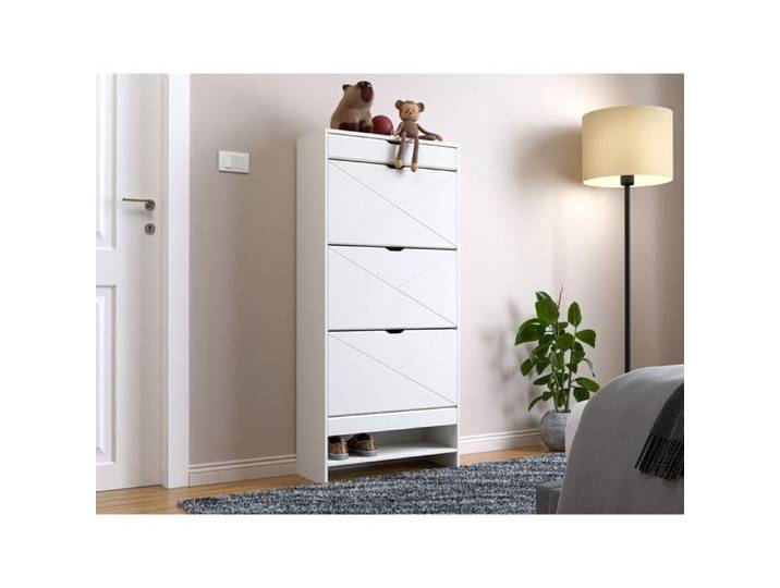 Meuble à chaussures blanc en bois 3 tiroirs étagère coulissante 2 niveaux rangement entrée 63x26x136.5cm