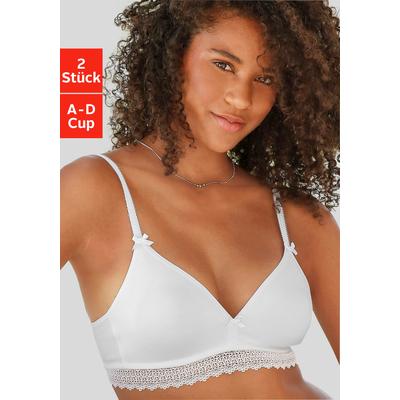 Bralette-BH "BH ohne Bügel, Baumwoll-BH", Damen, Gr. 75, Cup D, schwarz-weiß (weiß, schwarz), Jersey, Obermaterial: 80% Baumwolle, 10% Elasthan, 10% Polyamid, PETITE FLEUR BY LASCANA, Basic, BHs BH BH-Set Bralette Bügelloser-BH, aus weicher...