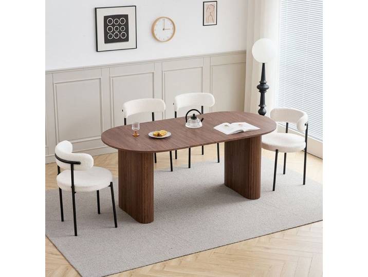 Table - Table à manger ovale - Support colonne - MDF - Bois foncé