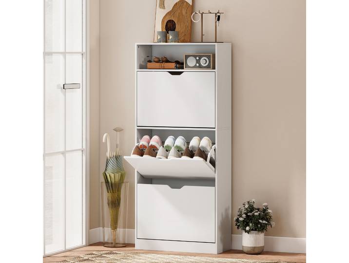 HOMCOM Armoire à Chaussures 18 Paires 3 Tiroirs Blanc