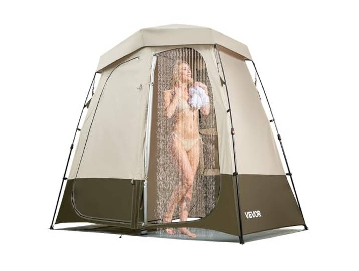 VEVOR Rideau de Douche de Camping\, 210\,8 x 106\,7 x 210\,8 cm\, 2 Chambres\, Grand Rideau portatif extérieur\, Rideau de confidentialité\, avec Dessus détachable\, Poches\, Corde à Suspendre et