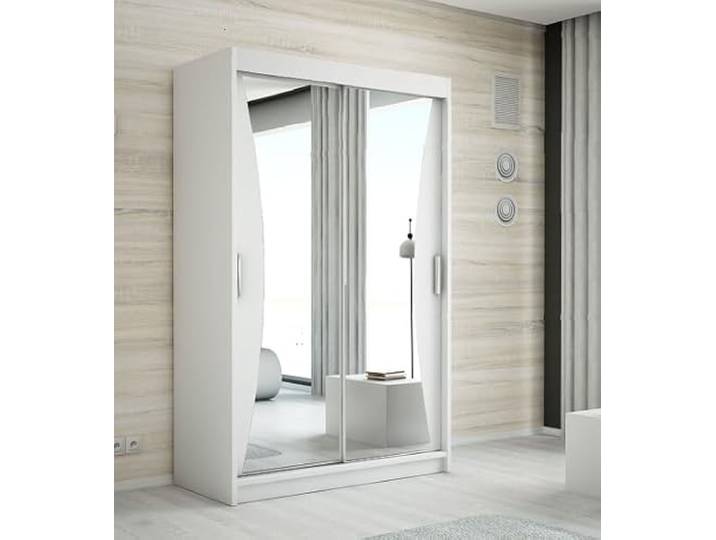 A&J MöbelLand Schwebetürenschrank NIKO Kleiderschrank 2-türig mit Spiegel, Garderobe 120 cm (Weiß)