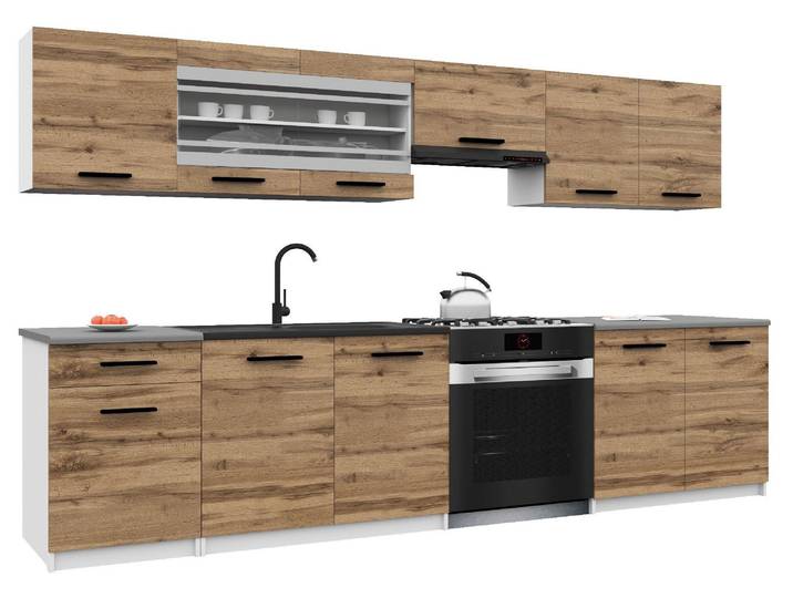 Belini Moderne Küchenzeile Küchenblock ITALIA 4 - Küchenmöbel 260cm Goldbraun - Einbauküche mit Hängeschränke, Unterschränke & Arbeitsplatten