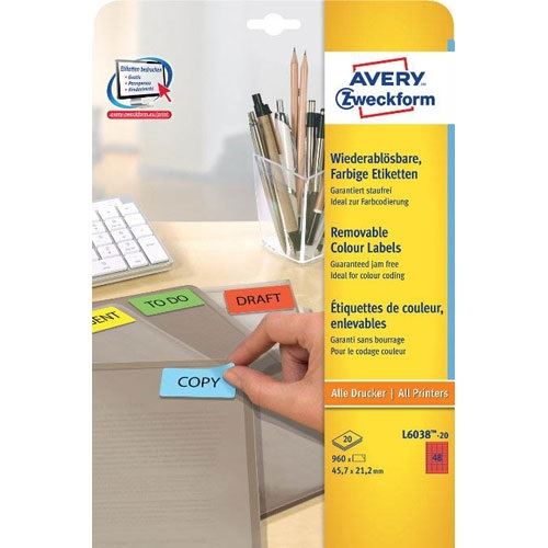 AVERY Zweckform 960 Etiketten L6038-20 rot 45,7 x 21,2 mm