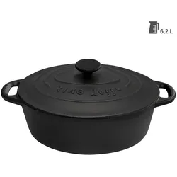 King 2er-Set Gusseisenbräter mit Deckel, oval, 4,5L und 6,2 L, Pfannenset + Topfset, Schwarz