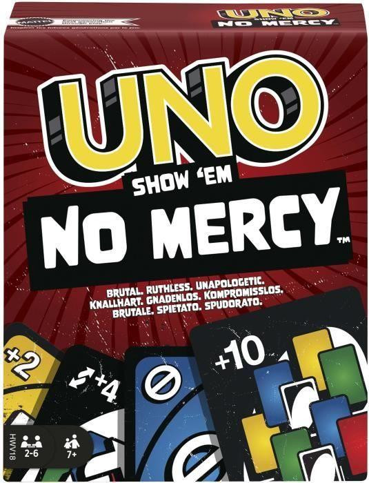 Mattel Games UNO No Mercy kaartspel met 56 extra kaarten voor 2 of meer spelers vanaf 7 jaar