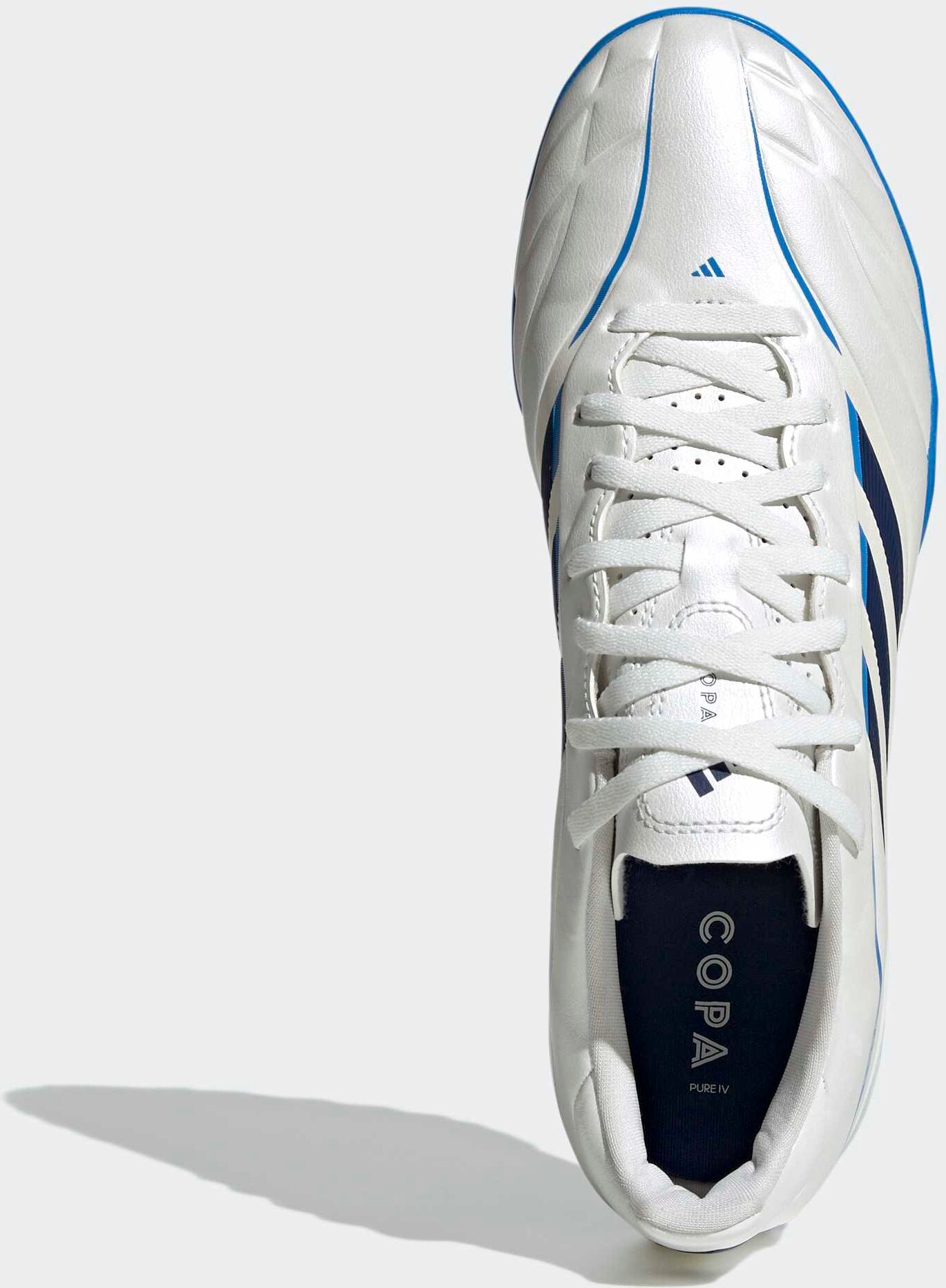 Fußballschuh ADIDAS PERFORMANCE "COPA PURE IV CLUB, HYBRIDRASEN", Gr. 39, blau (zero metallic, dunkelblau, lucid ray blau), Synthetik, Schuhe Fußballschuh, für synthetische Hartplätze