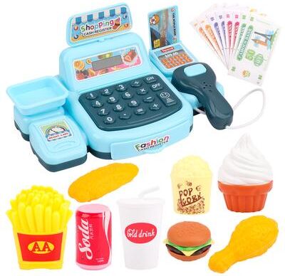 Tiny Tots Teens Trends Simulation Shopping Cash House Toys, Supermarket Cashier Toys With Electronic Game, Lighting And Sound Effects blue
