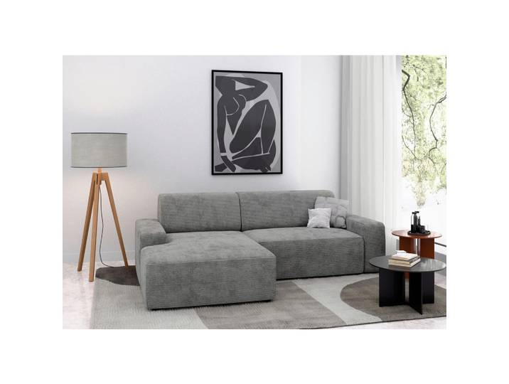 Ecksofa, Grau, 246x162 cm, Textil, 4-Sitzer & Ottomane Links, Modern