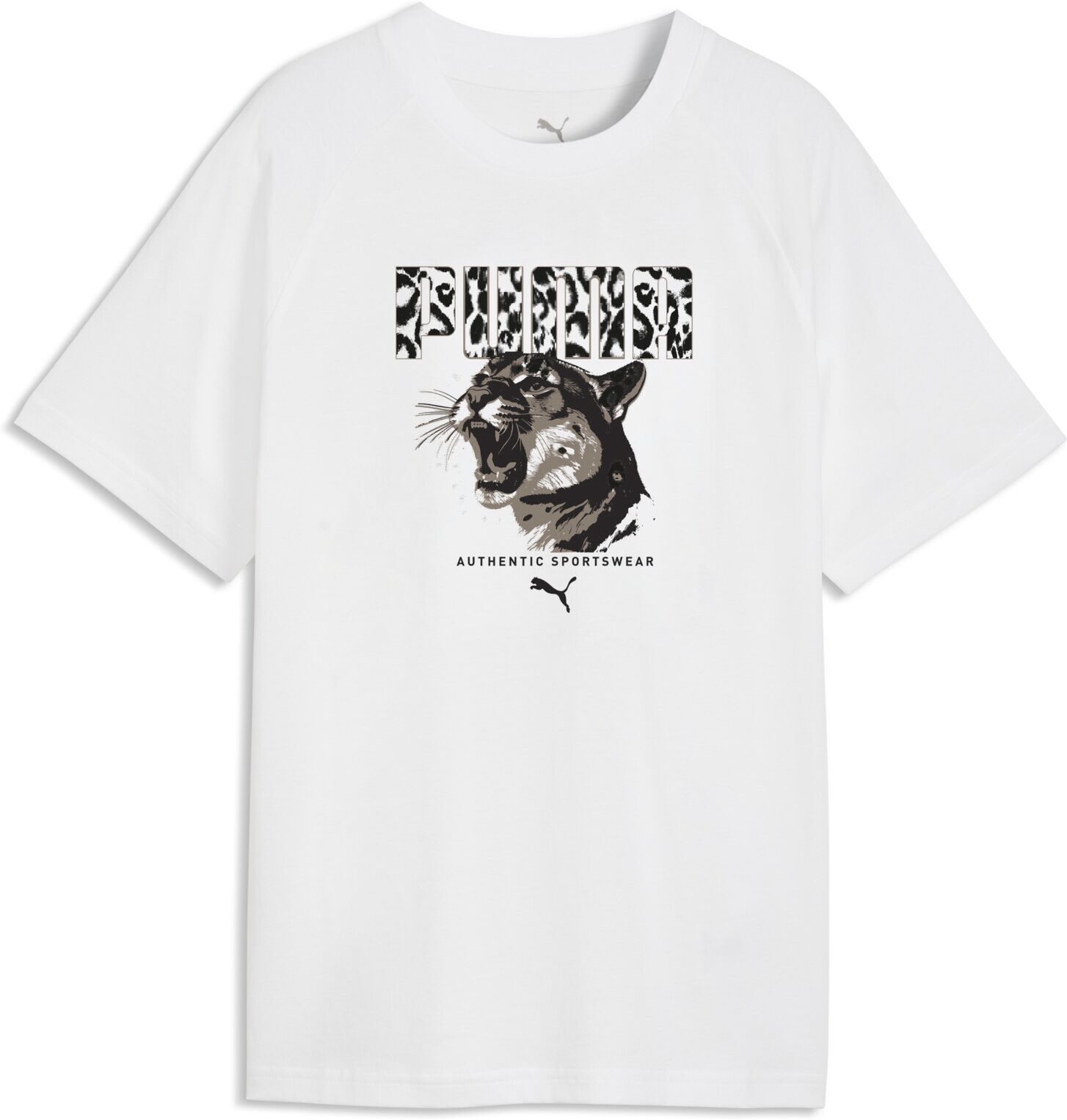 T-Shirt PUMA "GRAPHICS ANIMAL RELAXED TEE G", Mädchen, Gr. 128, weiss (puma weiß), Jersey, Obermaterial: 100% Baumwolle, bedruckt, relaxed fit normal, Rundhals, Shirts T-Shirt, Kurzarm, sportlicher Stil puma weiß 128