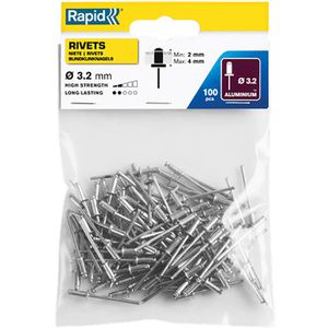 Rapid Blindnieten 5000377, Aluminium, 100 Stück, Ø 3,2mm x Länge 8mm