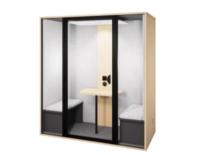 Cabine acoustique Essentielle Express Modèle M Duo - 2 Places - Bois clair et tissus Gris