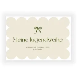 Einladungskarte Jugendweihe: Schleife gewellter Rand in Creme