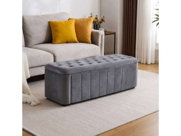 Fiednoy Sitzbank mit Stauraum 110x40x42 cm, Polsterbank,Aufbewahrungsbank Knopfheftung und abgerundeten Ecken für Schlafzimmer Wohnzimmer Flur, Aufbewahrungsbank mit Deckel,130 kg
