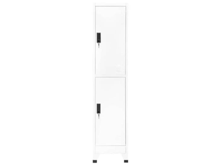 GKHPYURE Schrank mit Schloss weiß 38 x 45 x 180 cm aus Stahl 2 Türen mit Schlüssel, 1 Haken pro Fach, Lüftungsschlitze, Kennzeichenhalter, Wandbefestigung, Schul- und Bürogebrauch