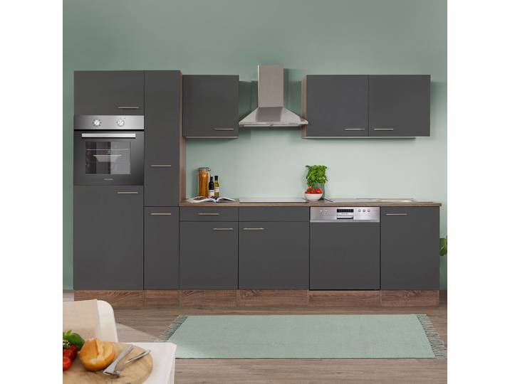 Küchenleerblock Oliver Kombi A 310cm Grau/Grau/Eiche Dunkel Dekor